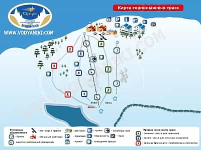 Карта гірськолижного комплексу "Водяники" включає в себе 3 траси різного рівня складності.