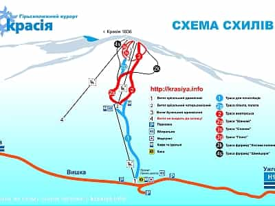 Схема схилів гірськолижного курорту "Красія"