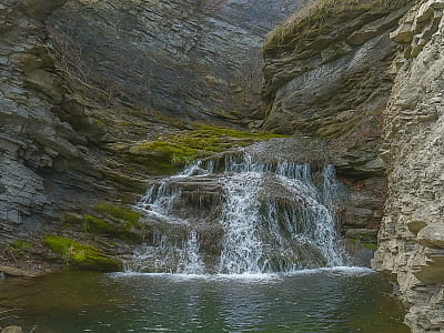 Зарічанський водоспад у селі Заріччя на Прикарпатті. Висота 2 м, легкодоступний, особливо красивий після дощів. Ідеальне місце для відпочинку та фото.