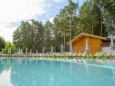 літній відкритий басейн в заміському комплексі «Мис Доброї Надії» в селі Глоди Полтавської області на березі річки Ворскла