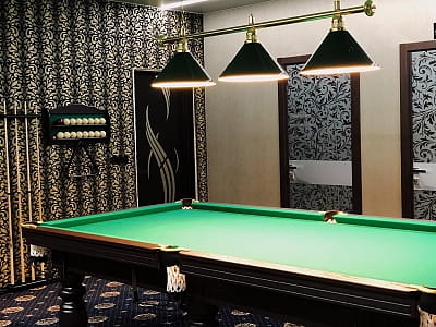 більярдна зала в заміському комплексі «Потоки Хауз» у мальовничому куточку Полтавщини, на березі річки Дніпро, у селі Кам’яні Потоки поблизу Кременчука.