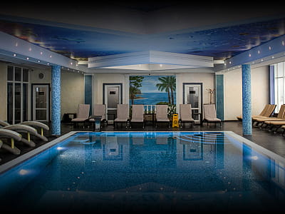 критий басейн в SPA в заміському комплексі «Потоки Хауз» у мальовничому куточку Полтавщини, на березі річки Дніпро, у селі Кам’яні Потоки поблизу Кременчука.