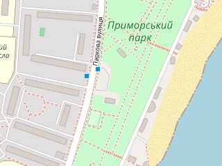 Розташування Софора з Приморського парку на мапі; Data: © OpenStreetMap contributors, SRTM, GEBCO, SONNY's LiDAR DTM, NASADEM, ESA WorldCover; Maps © Tracestrack
