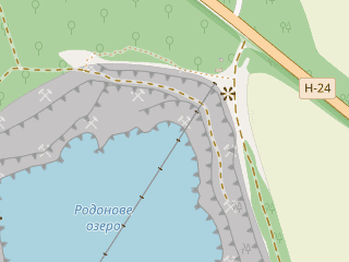 Розташування Радонове озеро на мапі; Data: © OpenStreetMap contributors, SRTM, GEBCO, SONNY's LiDAR DTM, NASADEM, ESA WorldCover; Maps © Tracestrack
