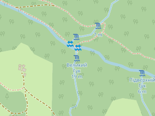 Розташування Великий Гук на мапі; Data: © OpenStreetMap contributors, SRTM, GEBCO, SONNY's LiDAR DTM, NASADEM, ESA WorldCover; Maps © Tracestrack