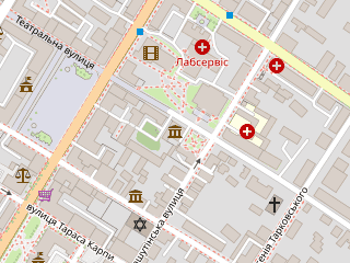 Розташування Центральноукраїнський обласний краєзнавчий на мапі; Data: © OpenStreetMap contributors, SRTM, GEBCO, SONNY's LiDAR DTM, NASADEM, ESA WorldCover; Maps © Tracestrack