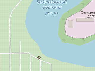 Розташування Байдаківський розріз на мапі; Data: © OpenStreetMap contributors, SRTM, GEBCO, SONNY's LiDAR DTM, NASADEM, ESA WorldCover; Maps © Tracestrack