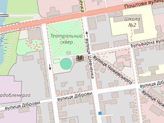 Розташування Будинок Дмитра Чижевського на мапі; Data: © OpenStreetMap contributors, SRTM, GEBCO, SONNY's LiDAR DTM, NASADEM, ESA WorldCover; Maps © Tracestrack