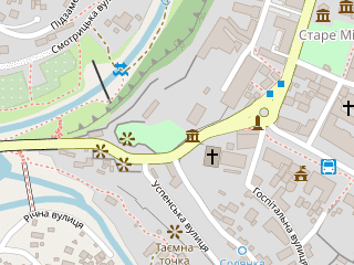 Розташування Замки України на мапі; Data: © OpenStreetMap contributors, SRTM, GEBCO, SONNY's LiDAR DTM, NASADEM, ESA WorldCover; Maps © Tracestrack
