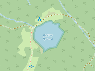 Розташування Велике Тростя на мапі; Data: © OpenStreetMap contributors, SRTM, GEBCO, SONNY's LiDAR DTM, NASADEM, ESA WorldCover; Maps © Tracestrack