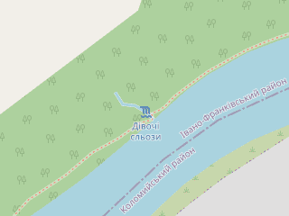 Розташування Дівочі Сльози на мапі; Data: © OpenStreetMap contributors, SRTM, GEBCO, SONNY's LiDAR DTM, NASADEM, ESA WorldCover; Maps © Tracestrack