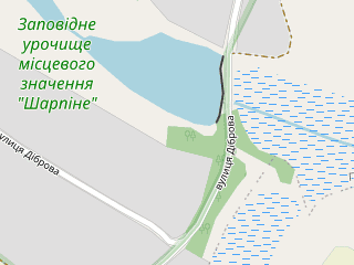 Розташування Шарпівське городище на мапі; Data: © OpenStreetMap contributors, SRTM, GEBCO, SONNY's LiDAR DTM, NASADEM, ESA WorldCover; Maps © Tracestrack