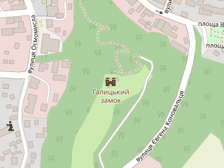 Розташування Галицький на мапі; Data: © OpenStreetMap contributors, SRTM, GEBCO, SONNY's LiDAR DTM, NASADEM, ESA WorldCover; Maps © Tracestrack