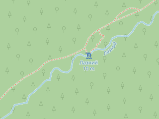 Розташування Лазний на мапі; Data: © OpenStreetMap contributors, SRTM, GEBCO, SONNY's LiDAR DTM, NASADEM, ESA WorldCover; Maps © Tracestrack