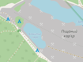 Розташування Блакитні озера Собківки на мапі; Data: © OpenStreetMap contributors, SRTM, GEBCO, SONNY's LiDAR DTM, NASADEM, ESA WorldCover; Maps © Tracestrack