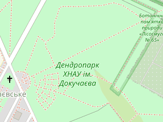 Розташування ХДАУ імені В.В. Докучаєва на мапі; Data: © OpenStreetMap contributors, SRTM, GEBCO, SONNY's LiDAR DTM, NASADEM, ESA WorldCover; Maps © Tracestrack