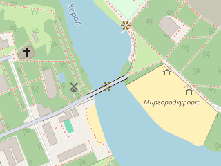 Розташування Хорол на мапі; Data: © OpenStreetMap contributors, SRTM, GEBCO, SONNY's LiDAR DTM, NASADEM, ESA WorldCover; Maps © Tracestrack