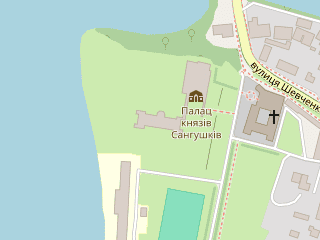 Розташування Князів Санґушків на мапі; Data: © OpenStreetMap contributors, SRTM, GEBCO, SONNY's LiDAR DTM, NASADEM, ESA WorldCover; Maps © Tracestrack