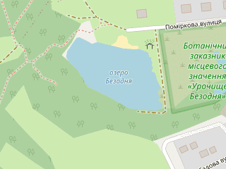 Розташування Безодня на мапі; Data: © OpenStreetMap contributors, SRTM, GEBCO, SONNY's LiDAR DTM, NASADEM, ESA WorldCover; Maps © Tracestrack