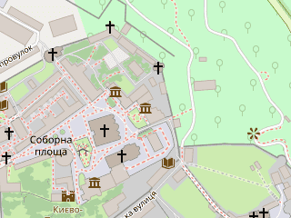 Розташування Книги і друкарства України на мапі; Data: © OpenStreetMap contributors, SRTM, GEBCO, SONNY's LiDAR DTM, NASADEM, ESA WorldCover; Maps © Tracestrack