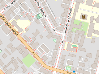 Розташування Конспіративна квартира на мапі; Data: © OpenStreetMap contributors, SRTM, GEBCO, SONNY's LiDAR DTM, NASADEM, ESA WorldCover; Maps © Tracestrack