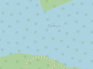 Розташування Охнич на мапі; Data: © OpenStreetMap contributors, SRTM, GEBCO, SONNY's LiDAR DTM, NASADEM, ESA WorldCover; Maps © Tracestrack